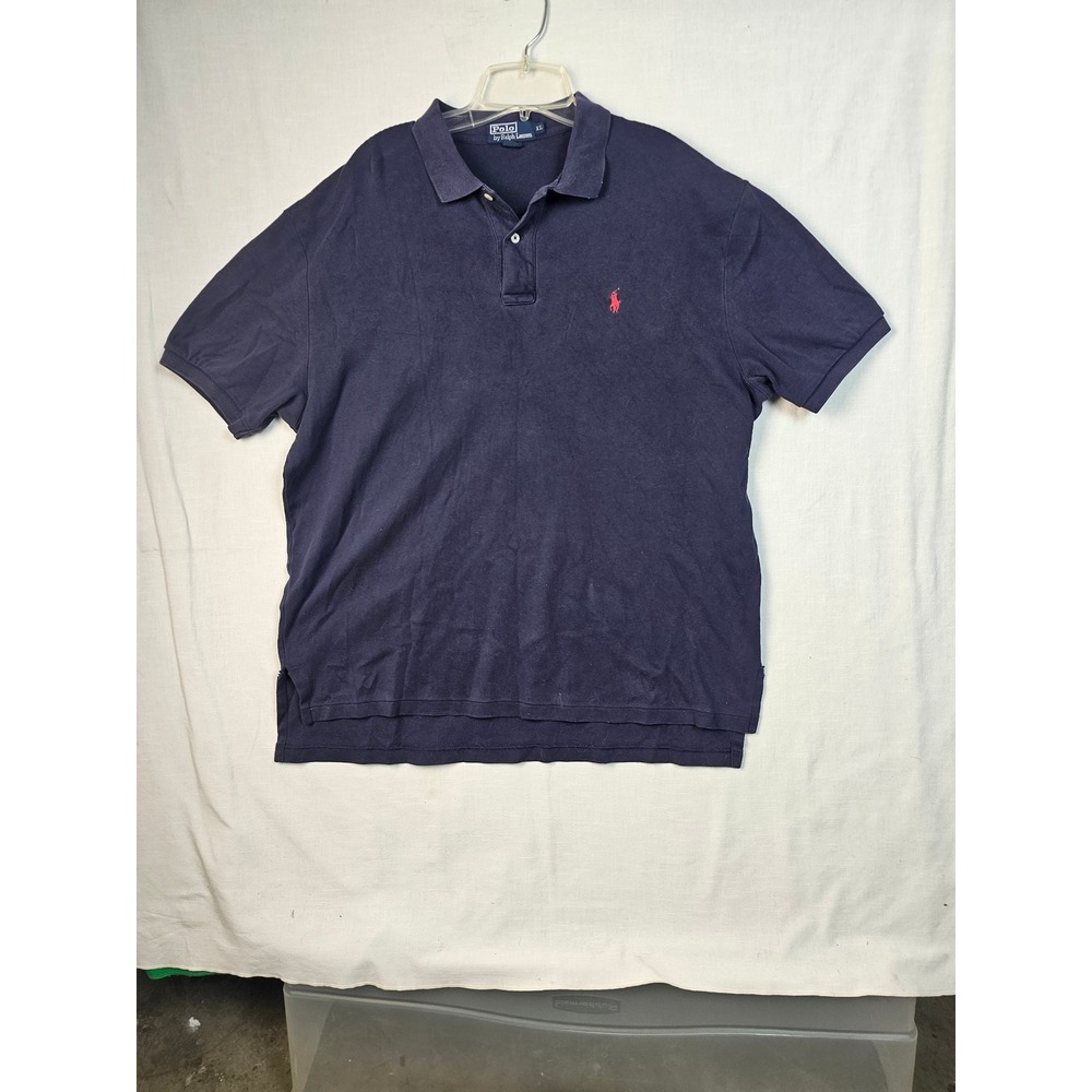 Polo Ralph Lauren Mens XL Navy Blue Short Sleeve Cotton Mesh Polo Shirt Red Pony